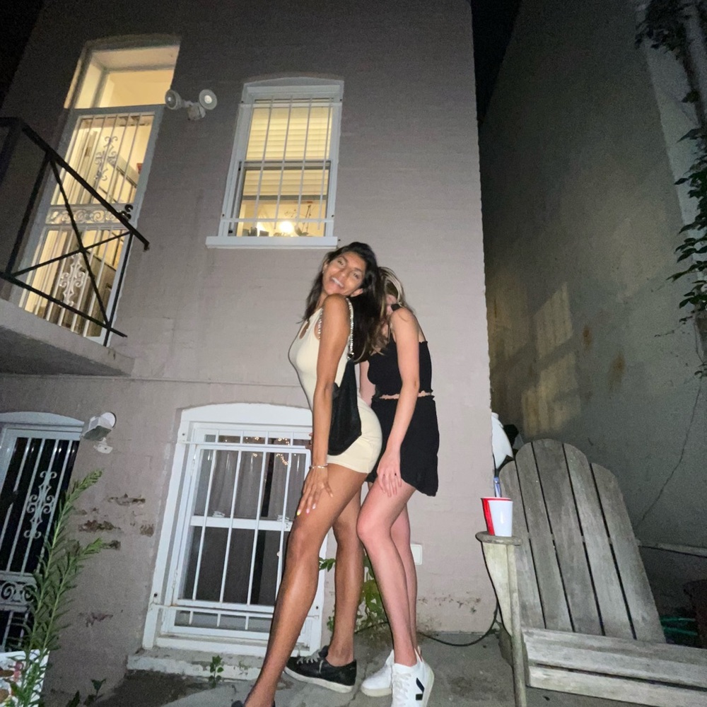 Cream bodycon dress! Super flattering
